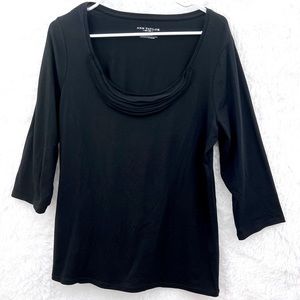Ann Taylor Loft Size L Black Scoop Neck Blouse